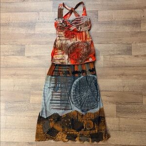 Save The Queen Size Medium Maxi Dress Mix Media Print Vintage Archive Rare FLAWS